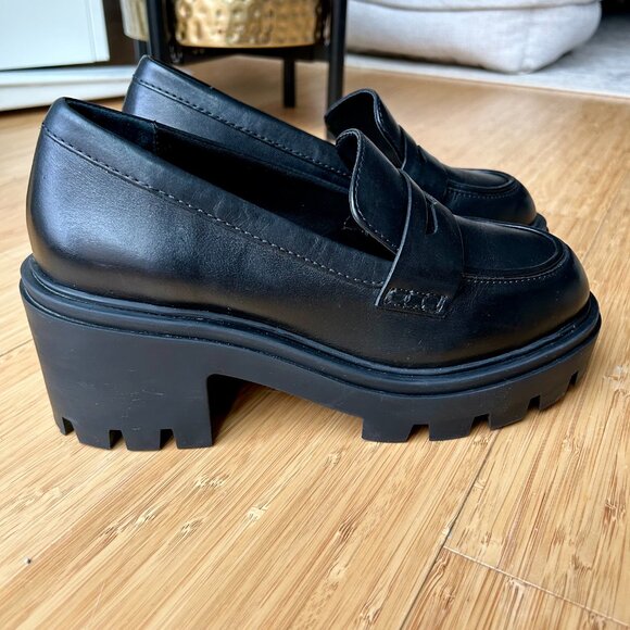 NWOB Schutz Black Leather Viola Tractor Slip-On Platform Penny Loafer Chunky Lug - Picture 12 of 14